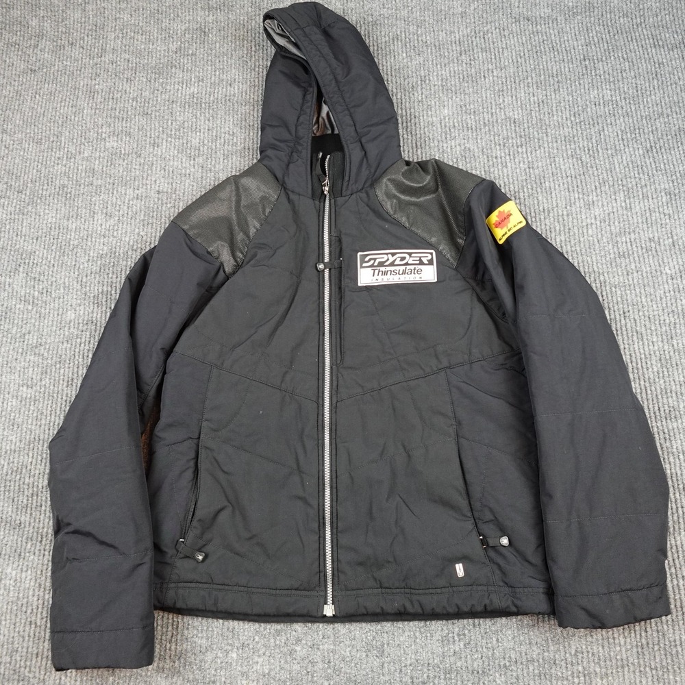Spyder Canada Alpine Ski Team Jacket Mens Small Black Skiing Thinsulate Hooded